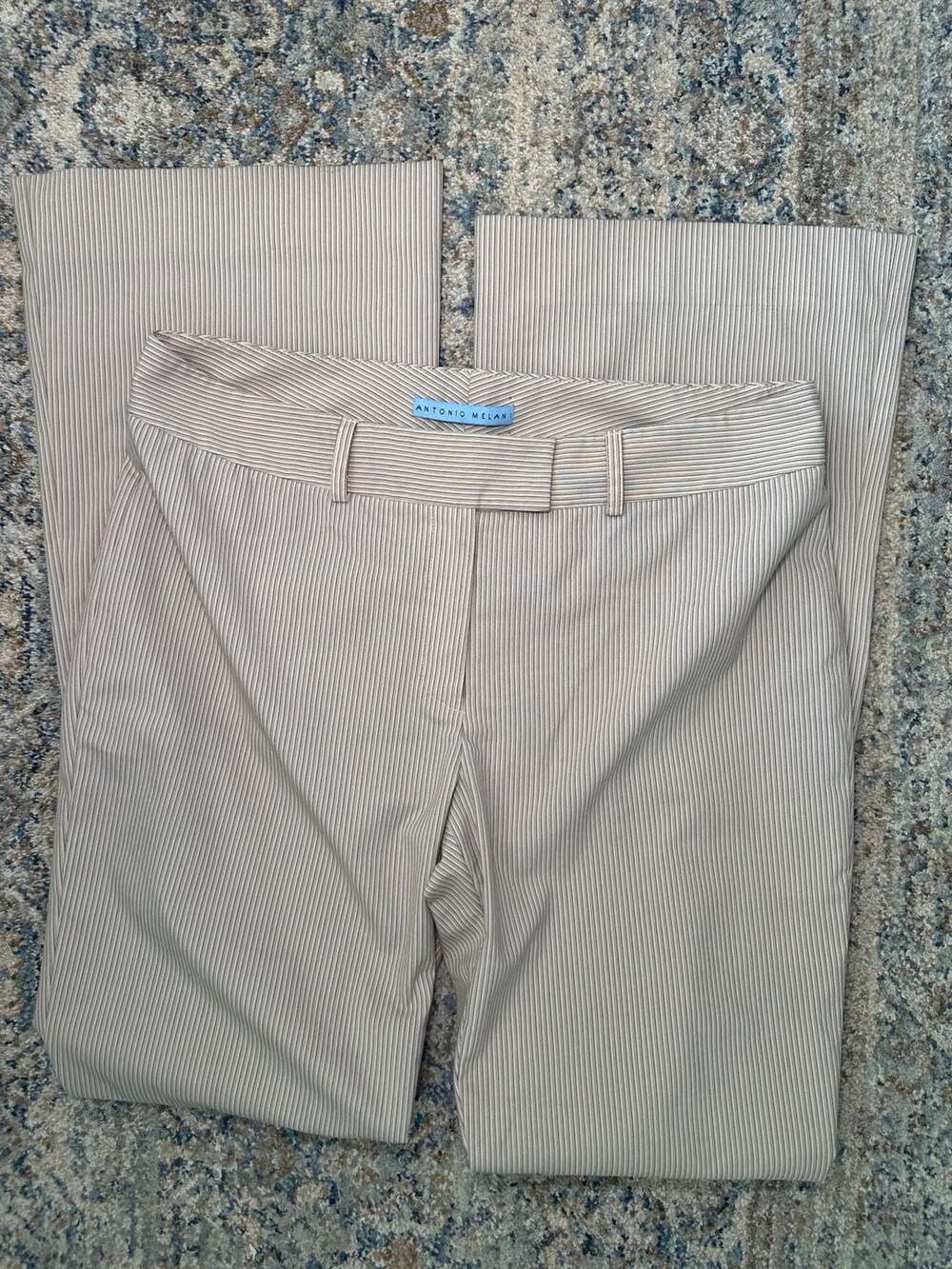 Antonio Melani Women's Size 8 Beige Brown Pinstripe Wide Leg Dress Pants